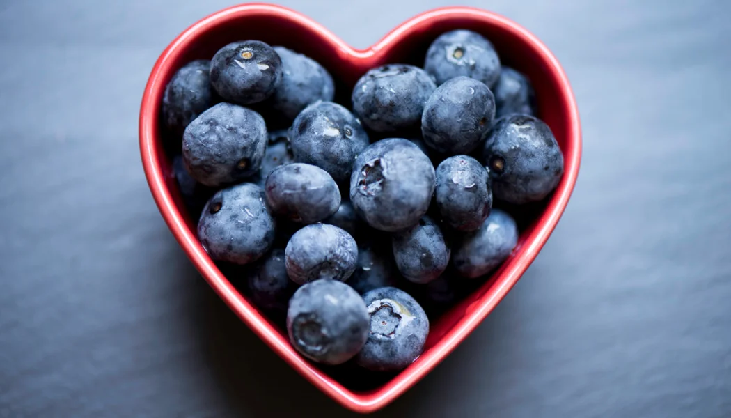 Blueberries in a heart shaped bowl